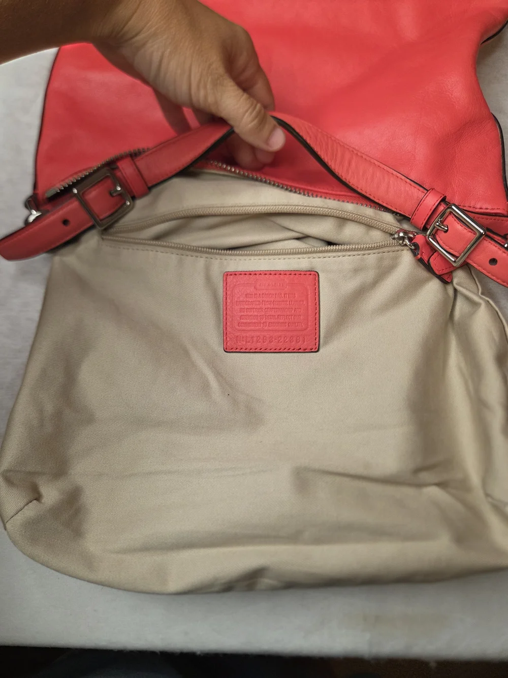 Coach Leather Shoulder Bag with Front Turnlock Pocket-Coral Color 2012